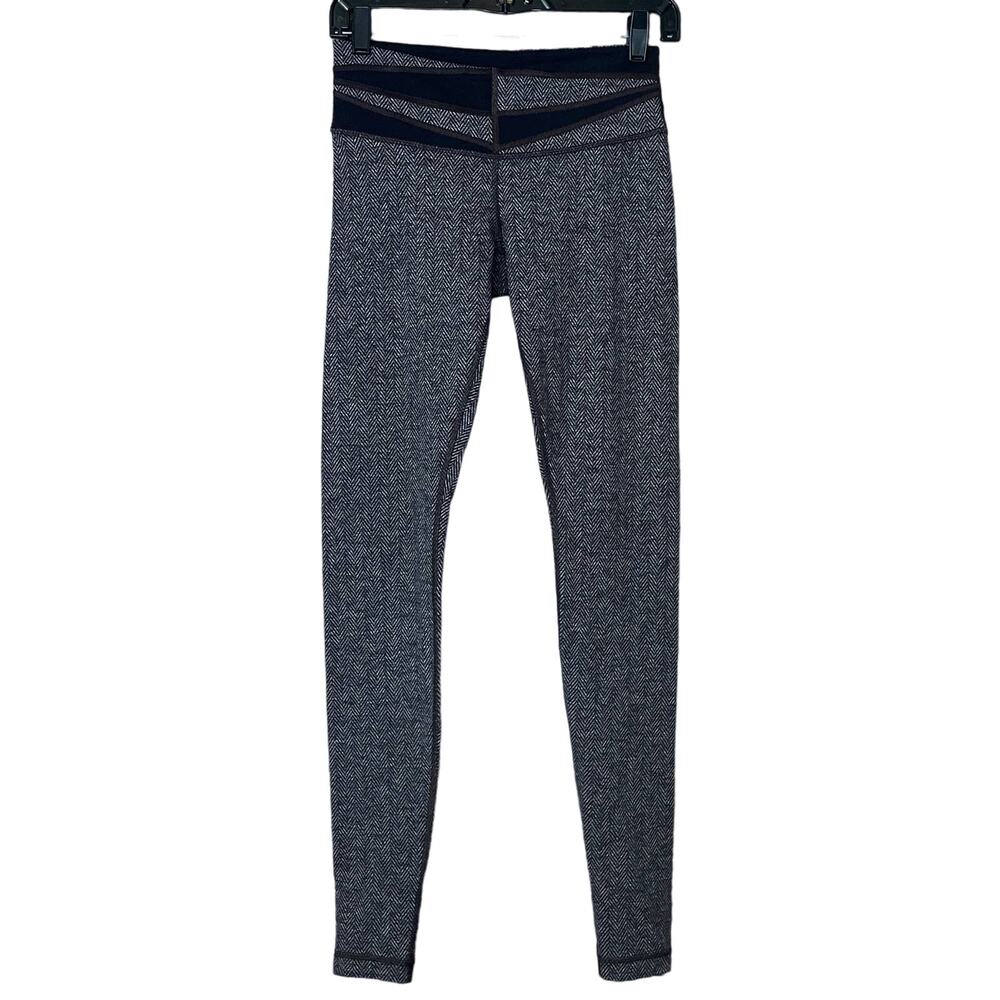 Lululemon Wunder Under Pant Leggings Giant Herringbone Black Gray SZ 6